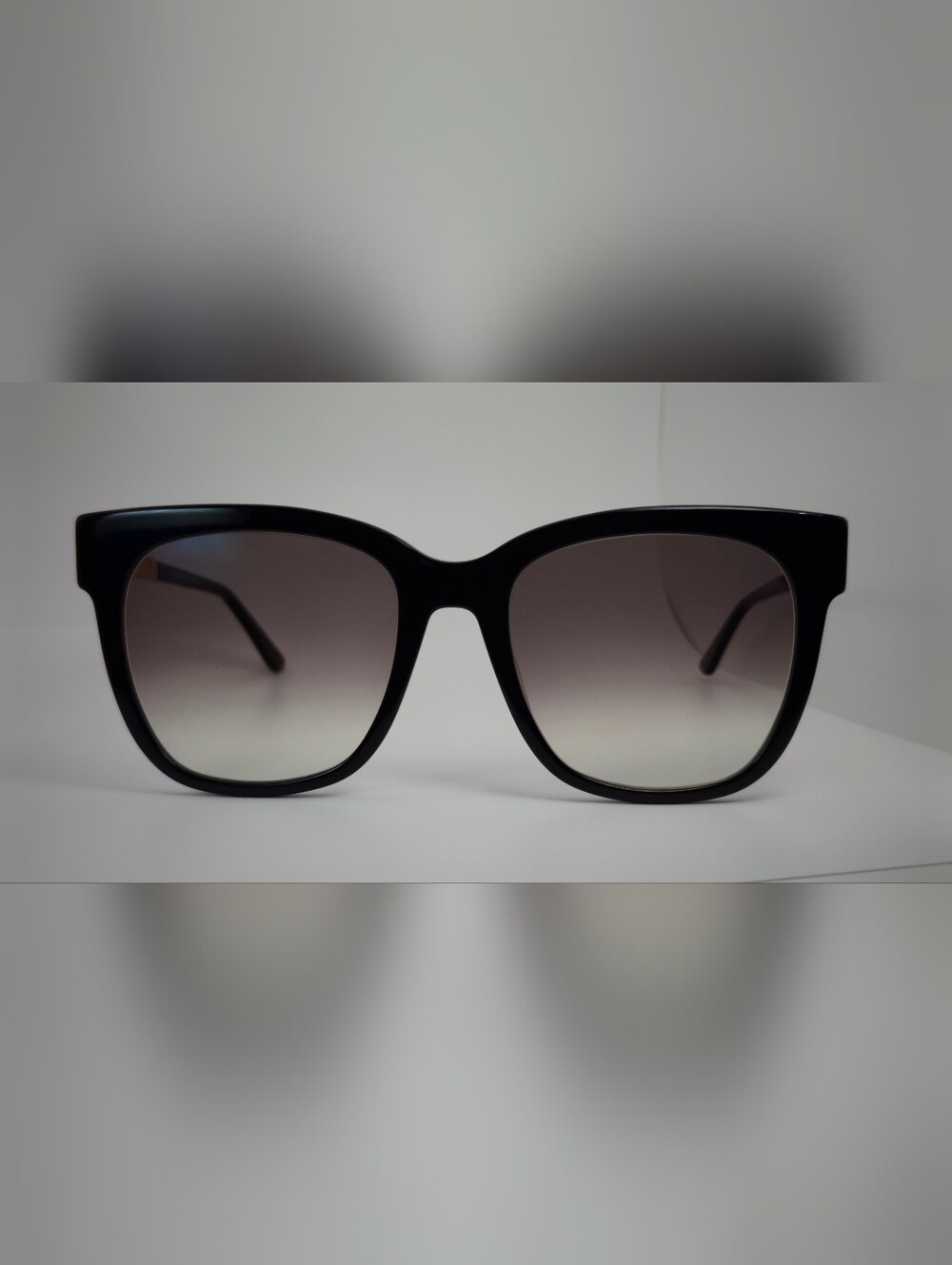 Erica. Classic Black Cat-Eye Sunglasses - Black. Bold Big Frame. Gold Temples